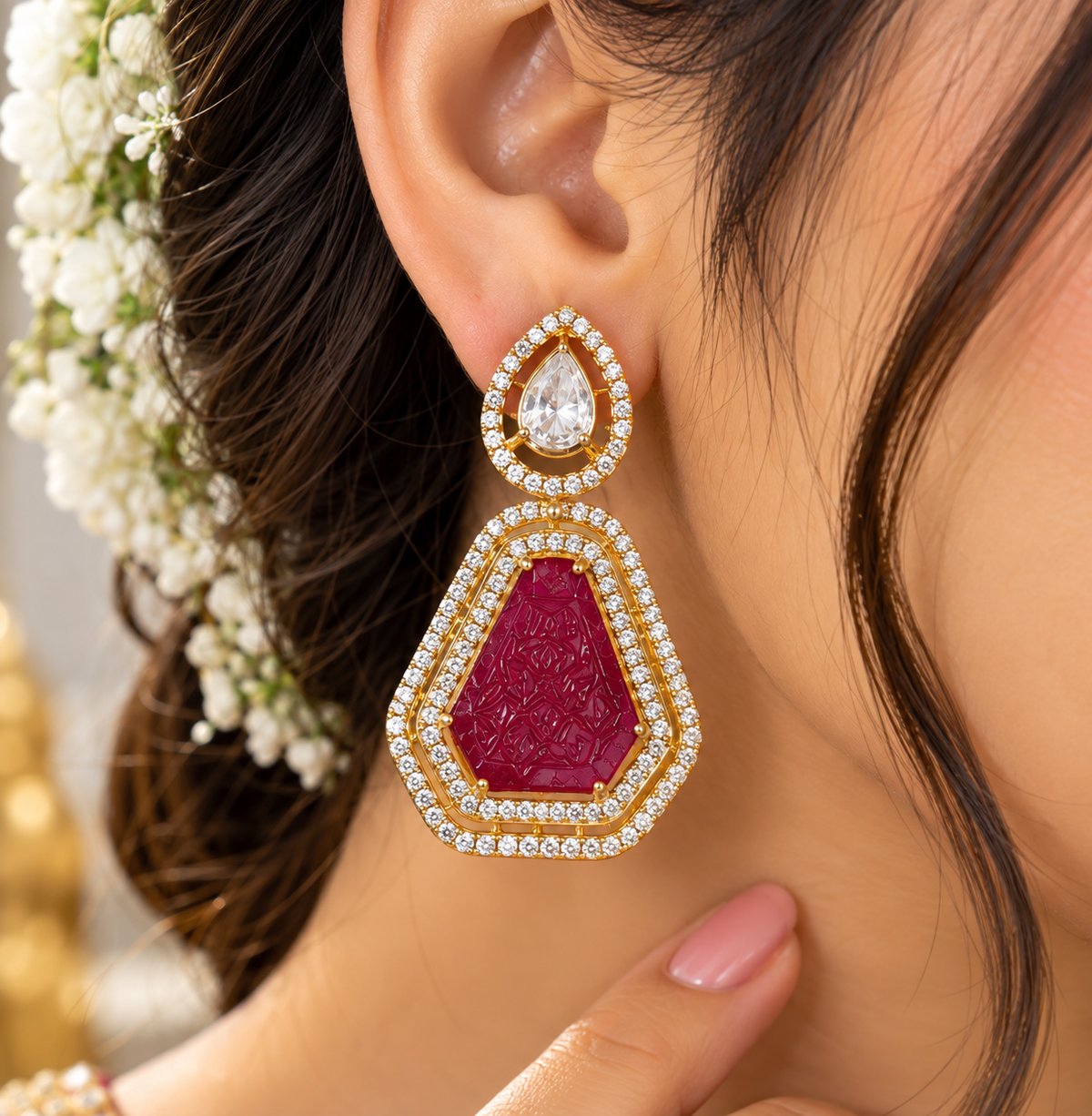 Designer 925 Silver Ruby Earrings