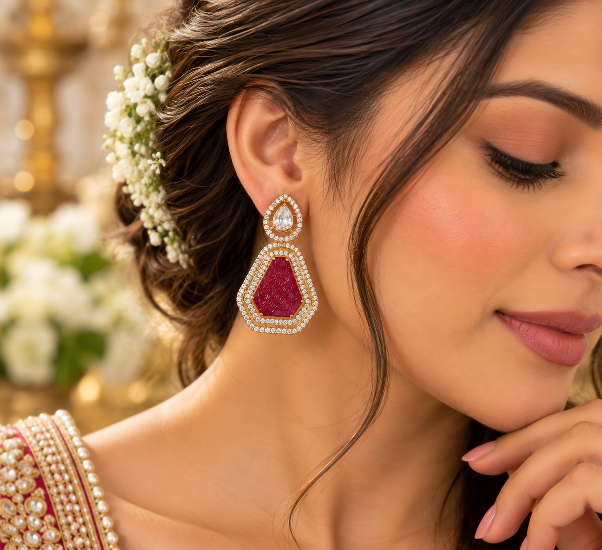 Designer 925 Silver Ruby Earrings
