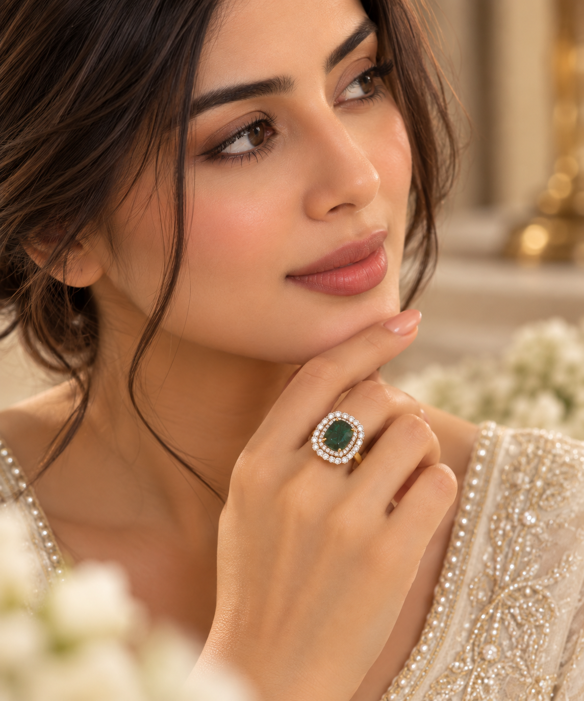Designer 925 Silver Emerald Ring
