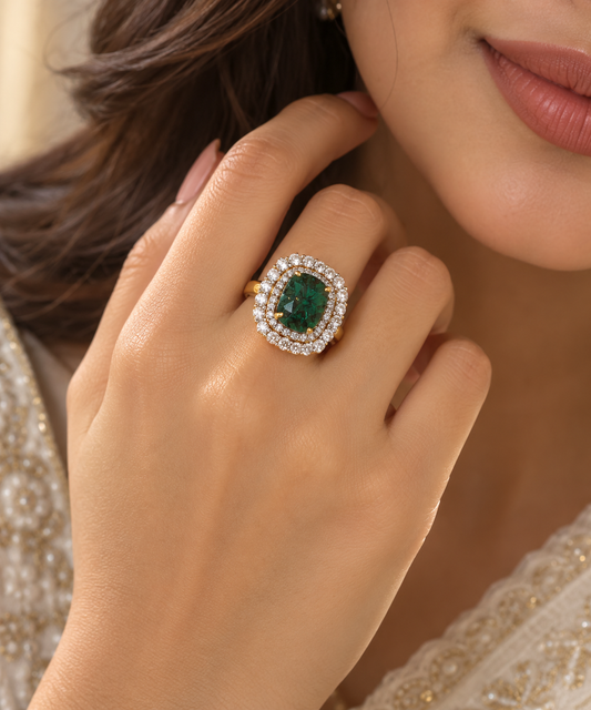 Designer 925 Silver Emerald Ring