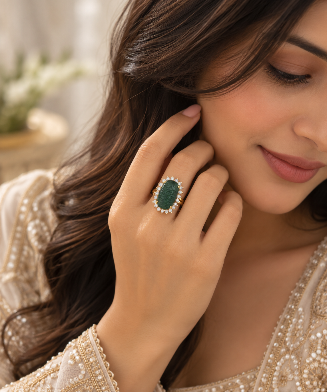 Designer 925 Silver Emerald Ring