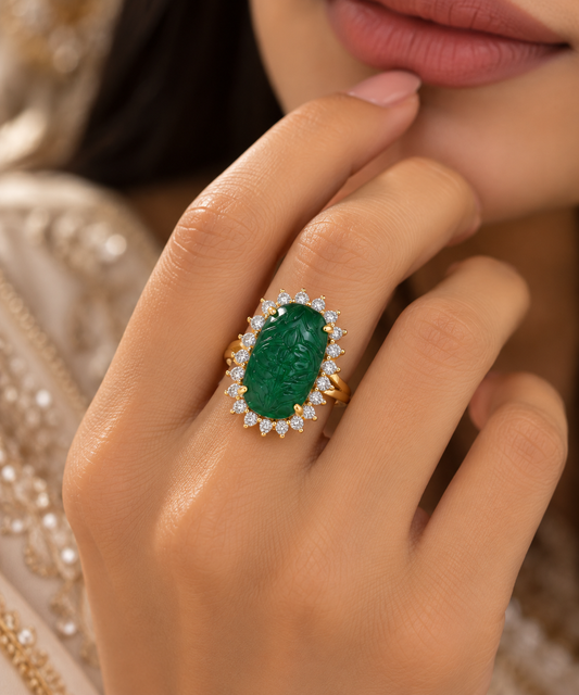 Designer 925 Silver Emerald Ring