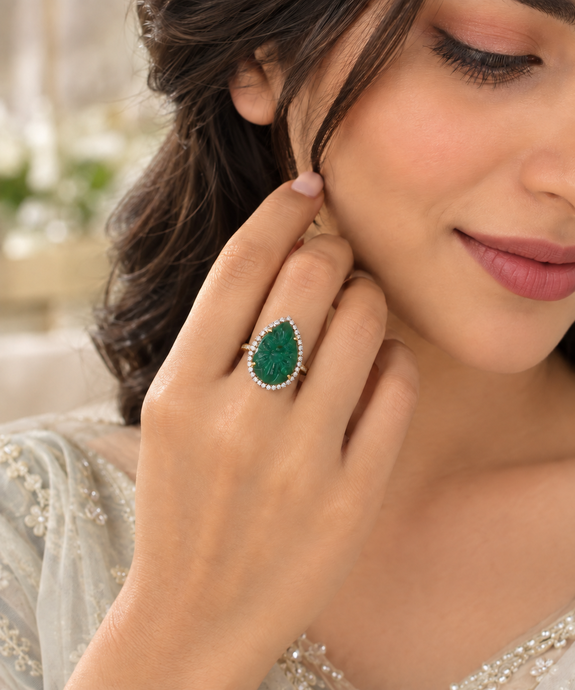 Designer 925 Silver Emerald Ring