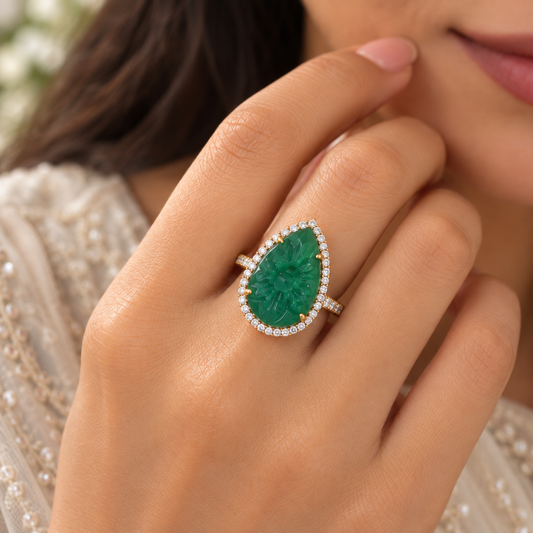 Designer 925 Silver Emerald Ring