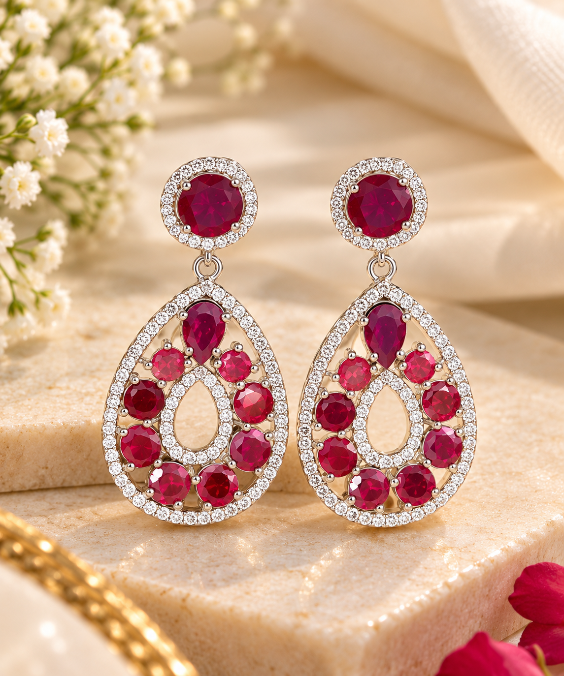 Designer 925 Silver Garnet Earrings