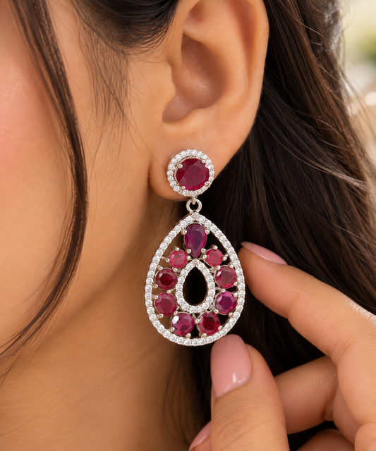 Designer 925 Silver Garnet Earrings
