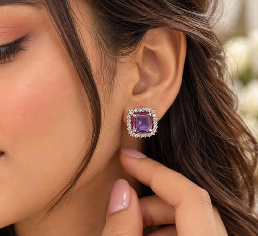 Designer 925 Silver Natural Amethyst Earrings