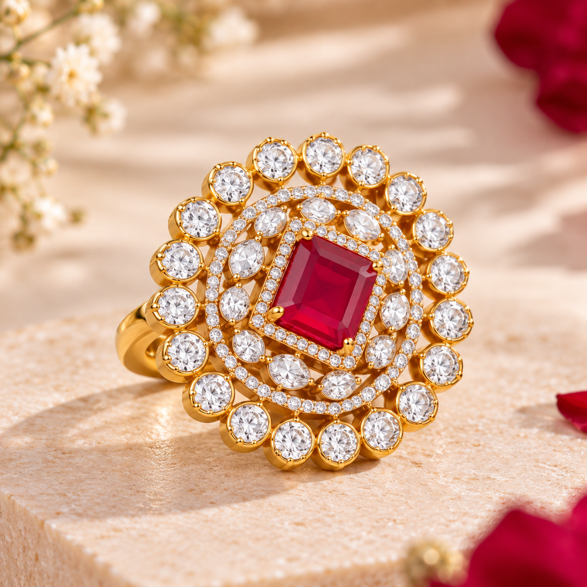 925 Silver Designer Red Ring