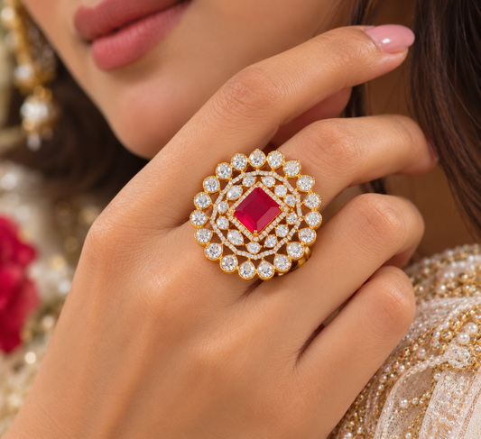 925 Silver Designer Red Ring