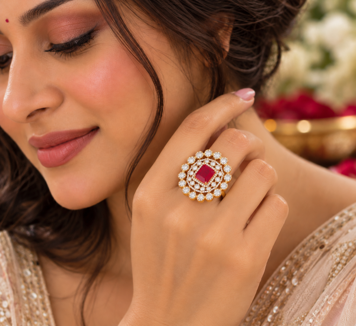 925 Silver Designer Red Ring