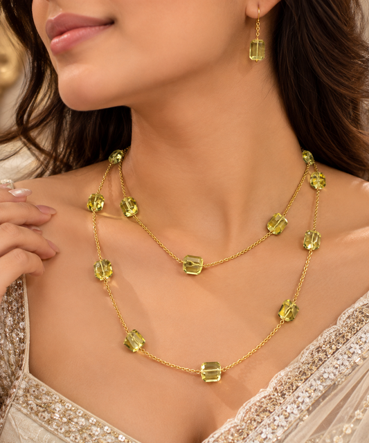Designer 925 Silver Lemon Quartz Chain Necklace Jewelry