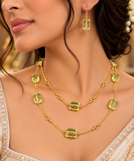 Designer 925 Silver Golden Quartz Chain Necklace Jewelry