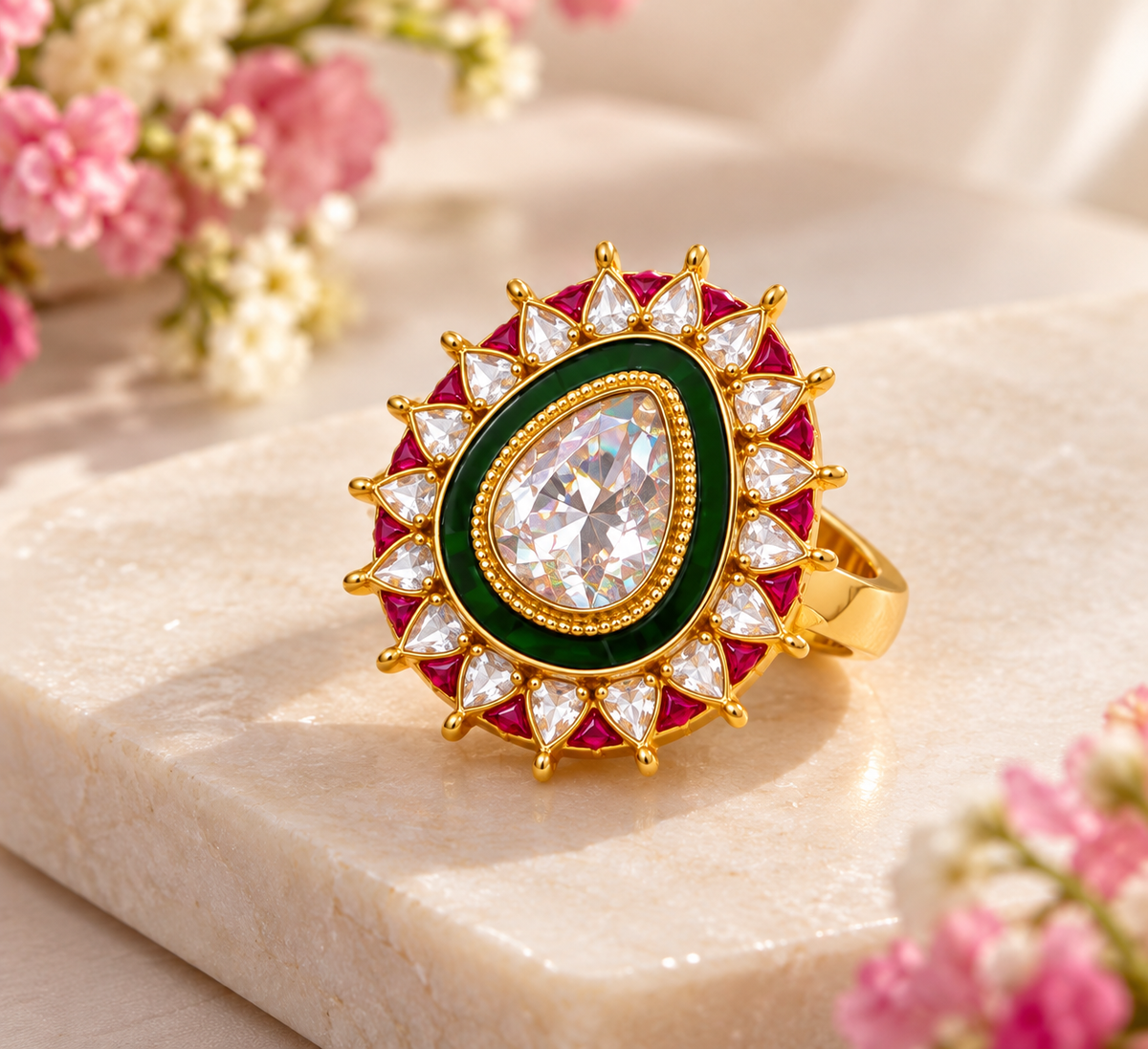 Designer 925 Silver Green Adjustable Ring