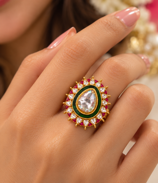 Designer 925 Silver Green Adjustable Ring