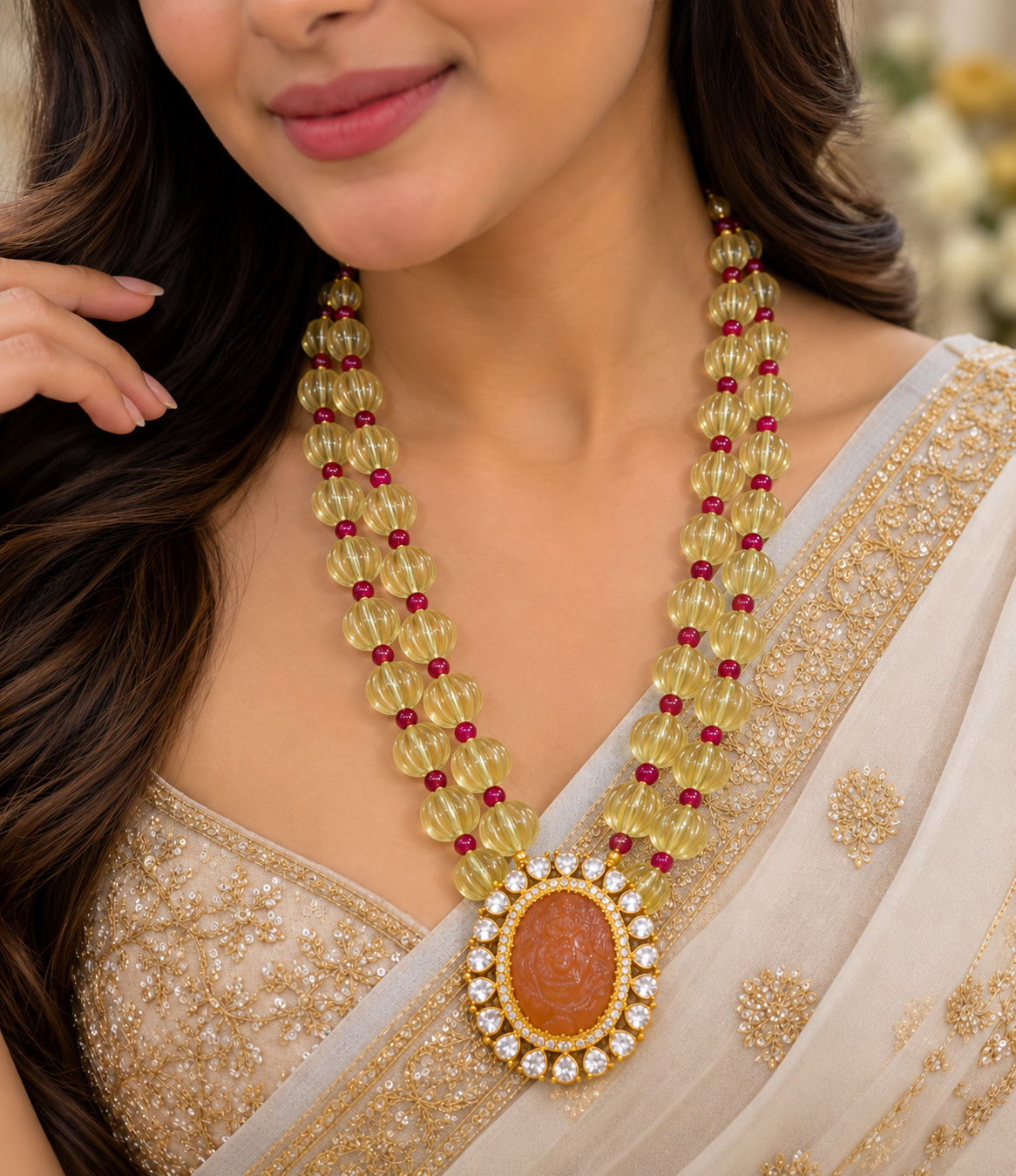 925 Silver & Natural Lemon Quartz & Pearl Gemstone Beads Necklace Jewelry