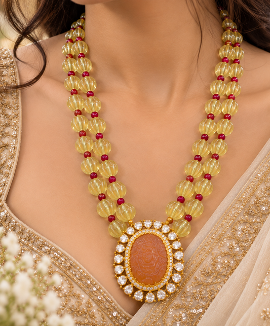 925 Silver & Natural Lemon Quartz & Pearl Gemstone Beads Necklace Jewelry