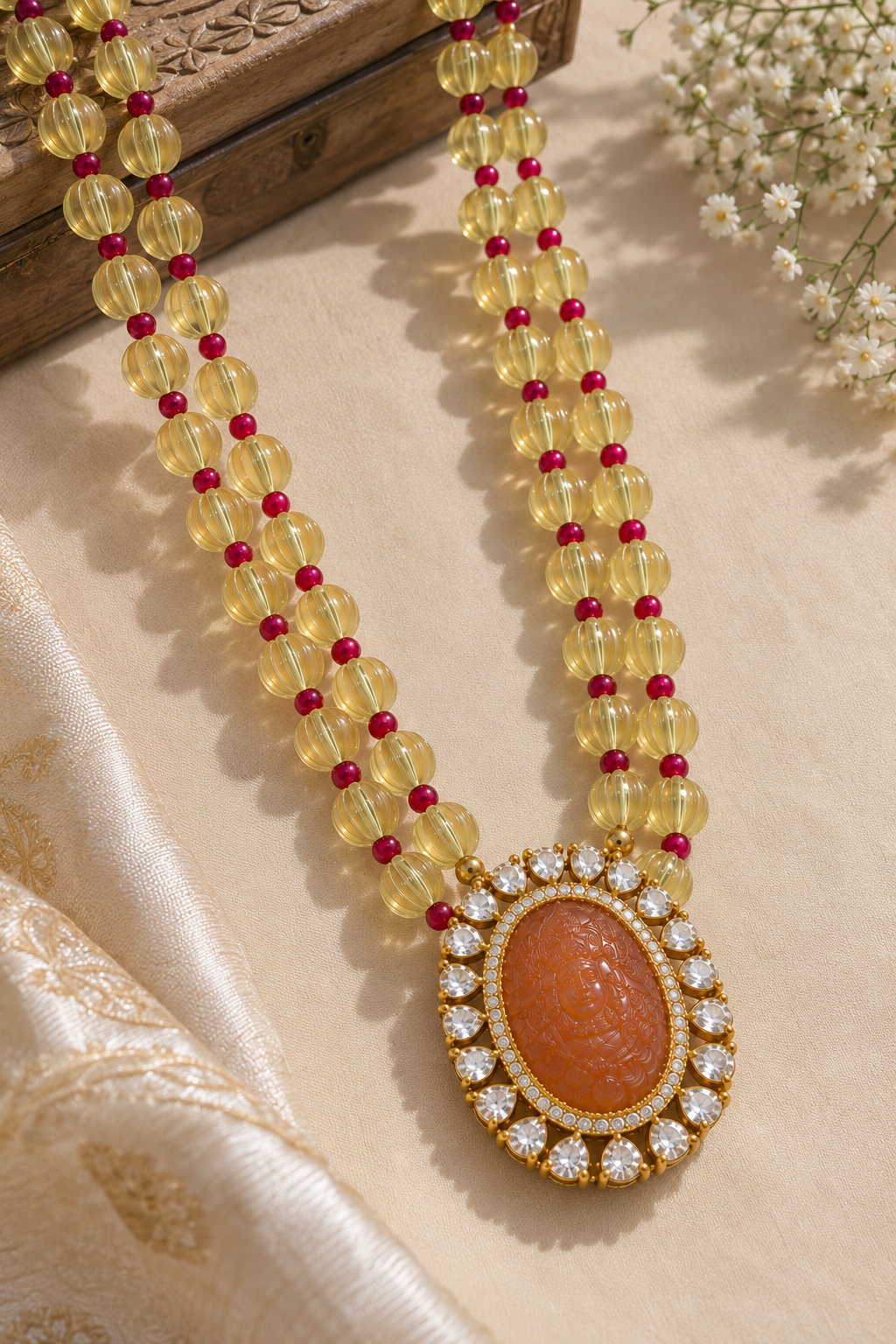 925 Silver & Natural Lemon Quartz & Pearl Gemstone Beads Necklace Jewelry