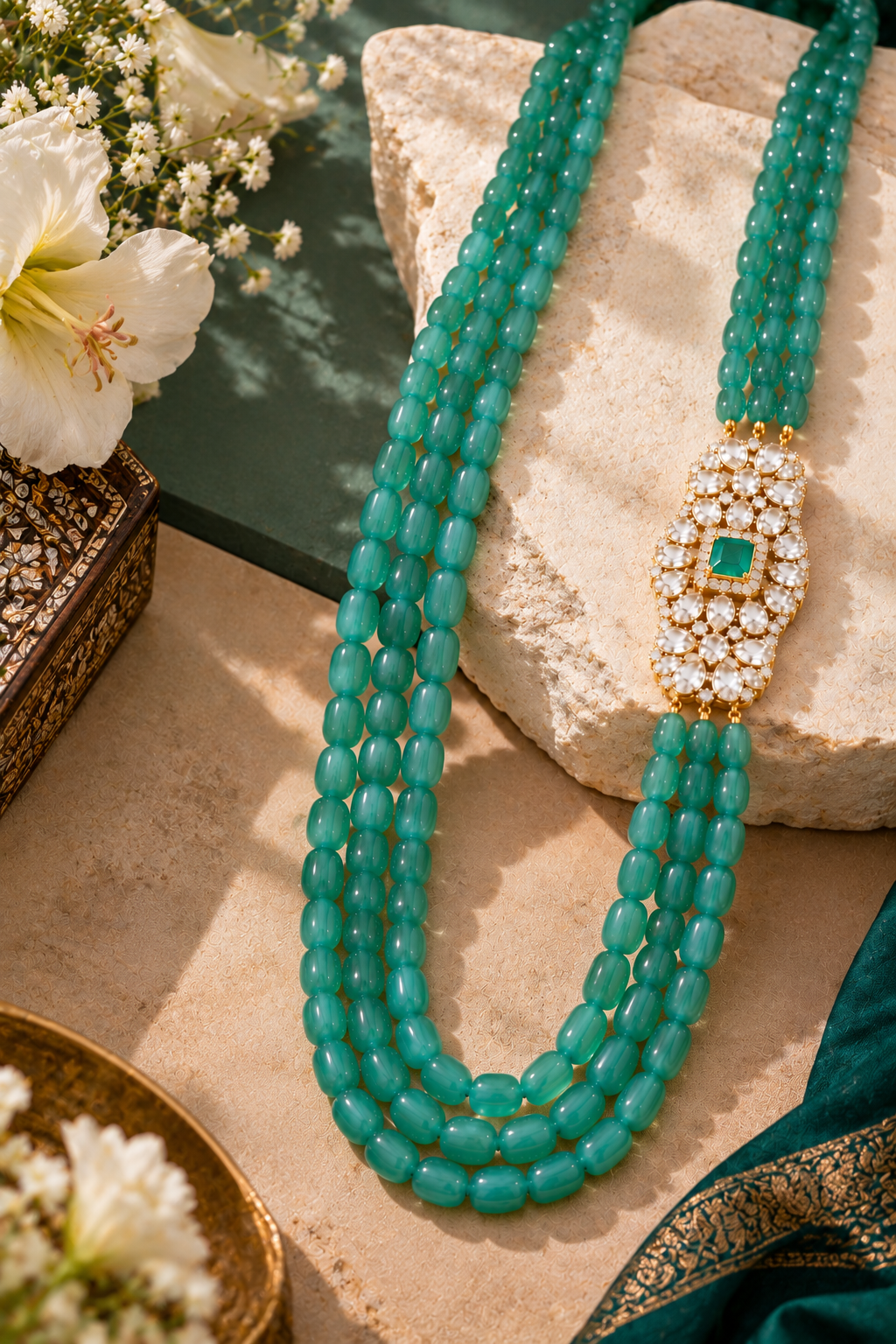 Pure Silver Natural Green Quartz Gemstone Beads Necklace Jewelry