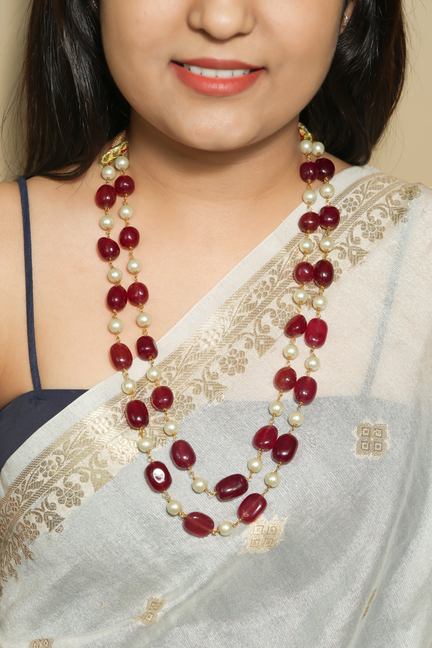 Natural Red Quartz & Pearl Gemstone Beads Necklace Jewelry RBOGO