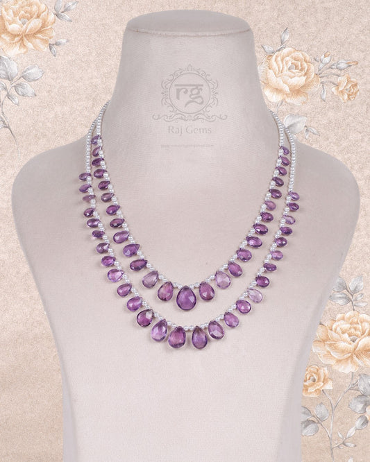 Amethyst And Pearl Gemstone Pear Beads Necklace Jewelry