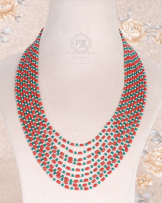 Natural Coral & Green Onyx Gemstone Beads Necklace Jewelry