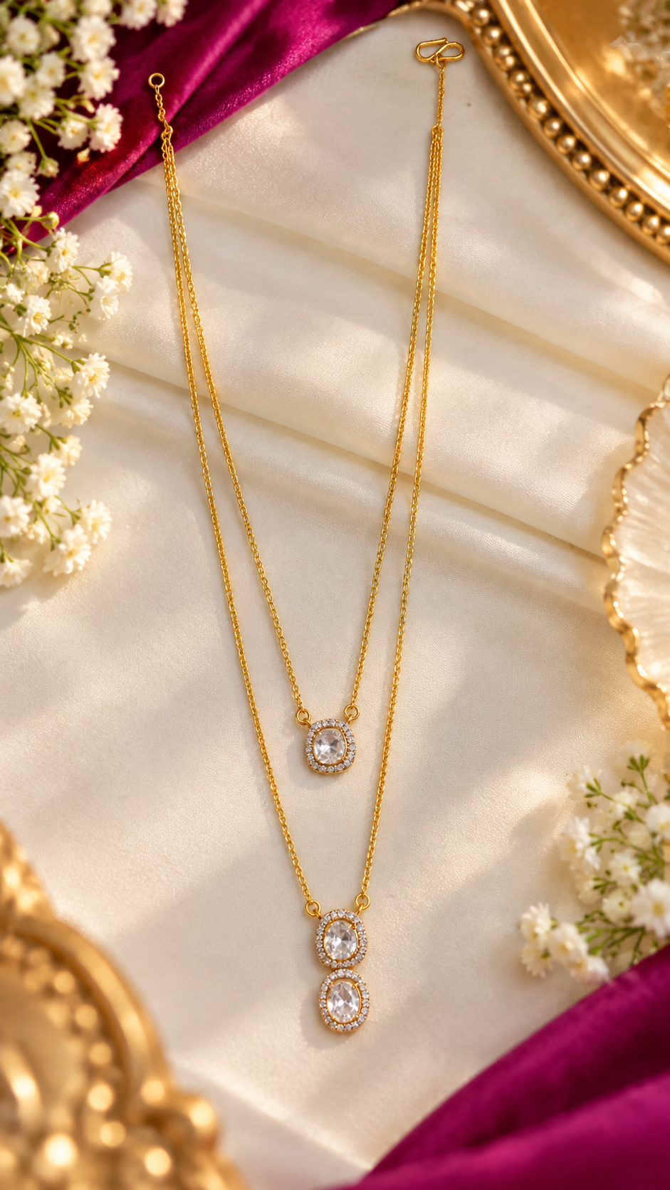 Designer 18 Karat Gold Double Layer Polki Pendant Necklace
