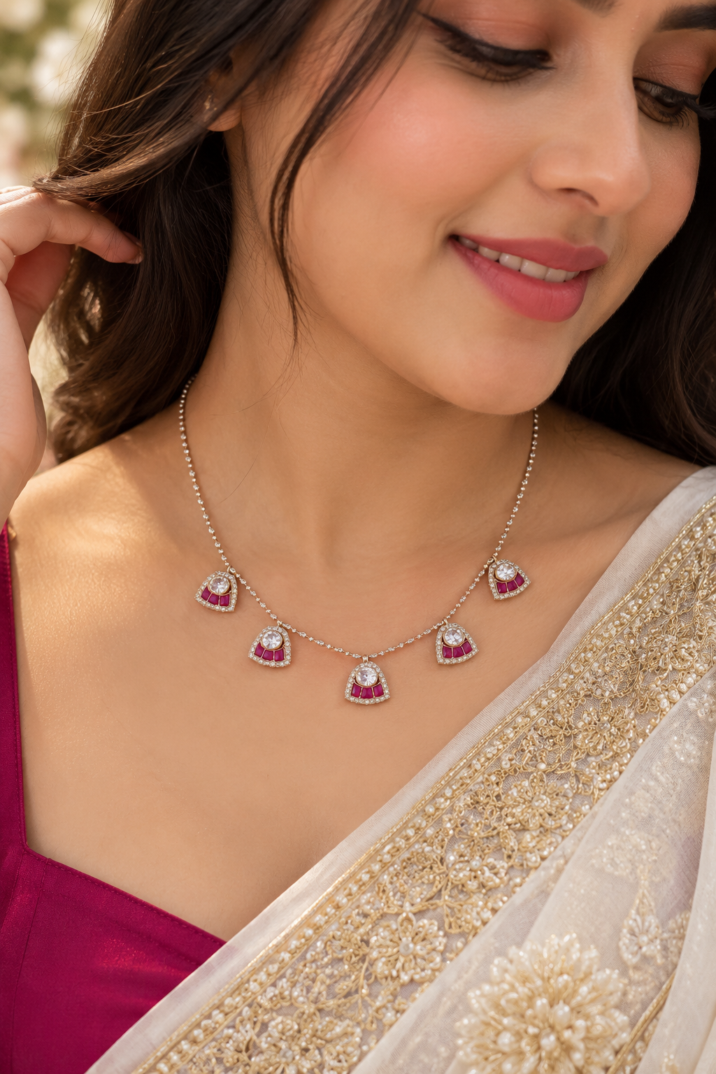 Designer 14 Karat Gold Ruby Polki  Necklace Jewelry