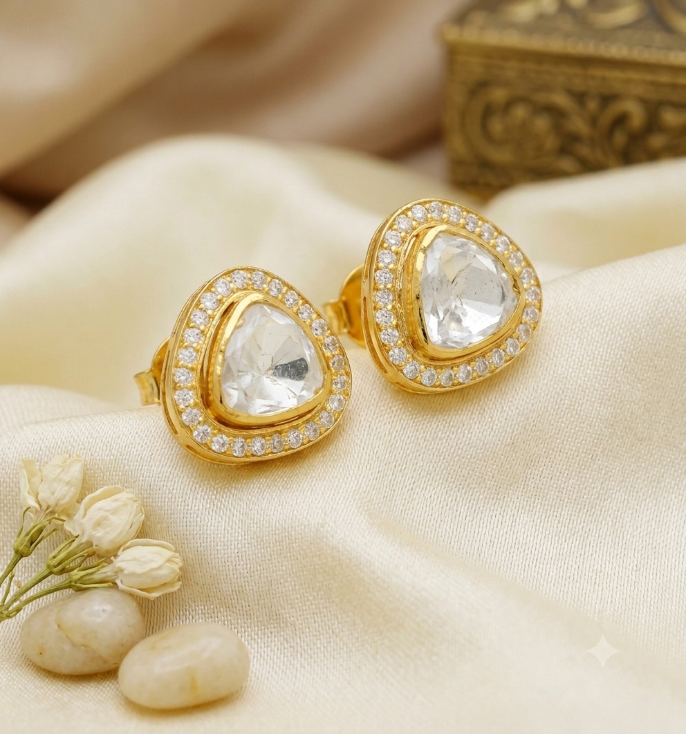 925 Silver Moissanite Polki Stud Earring