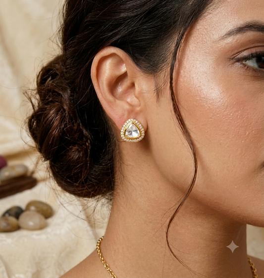 925 Silver Moissanite Polki Stud Earring