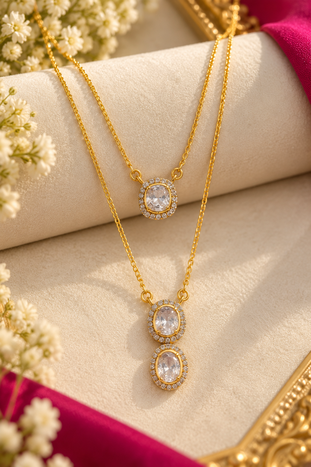 Designer 18 Karat Gold Double Layer Polki Pendant Necklace