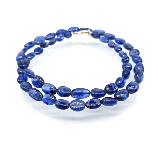 Natural Blue Sapphire Oval Smooth Gemstone Beaded Necklace