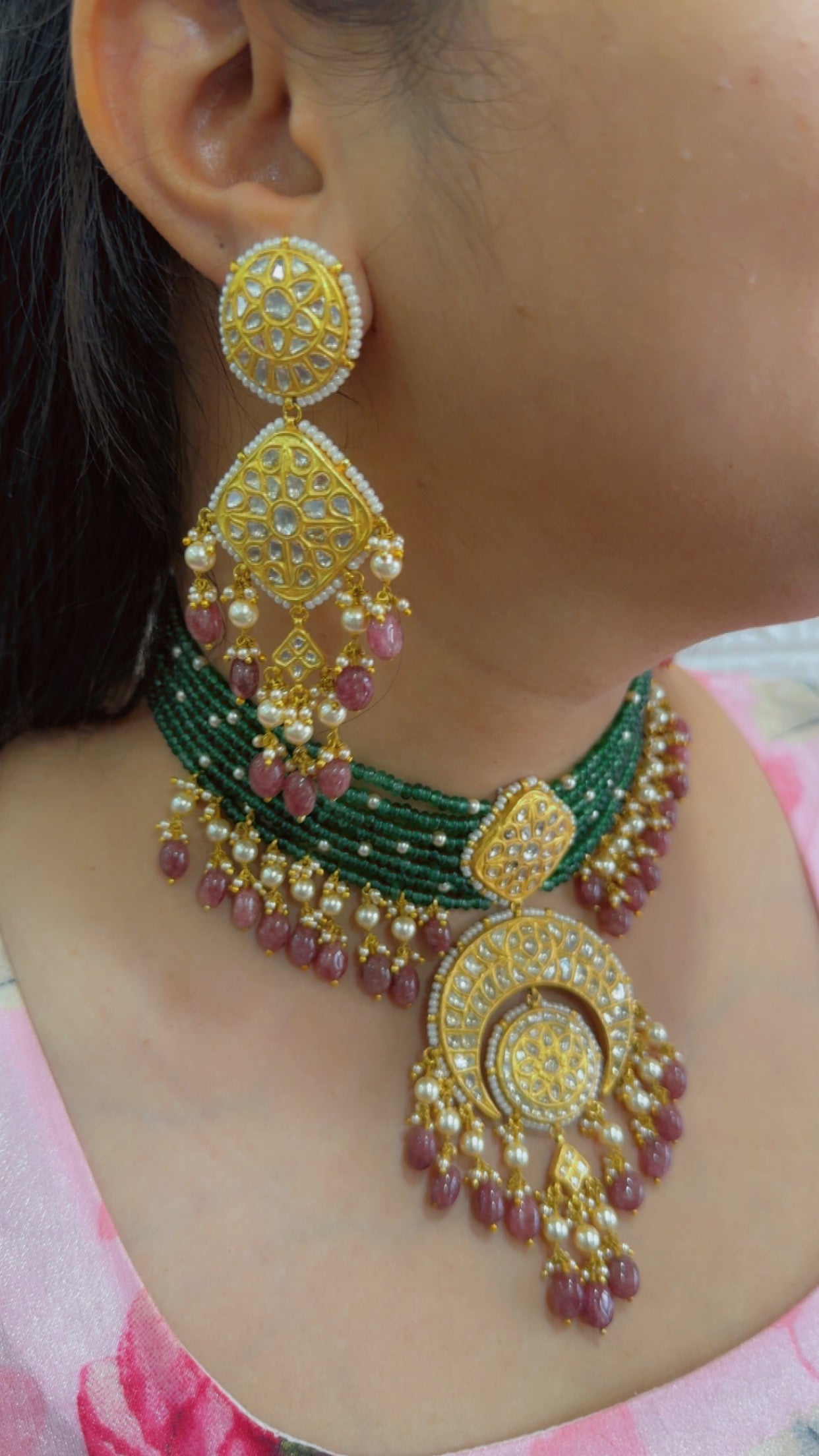 Designer 22kt Gold Hallmarked Jewellery Diamond Polki Necklace