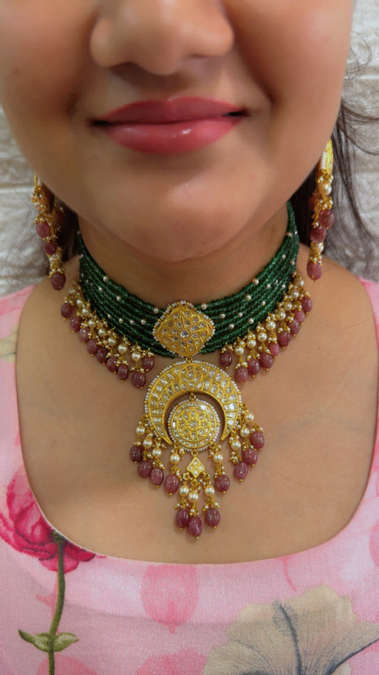 Designer 22kt Gold Hallmarked Jewellery Diamond Polki Necklace