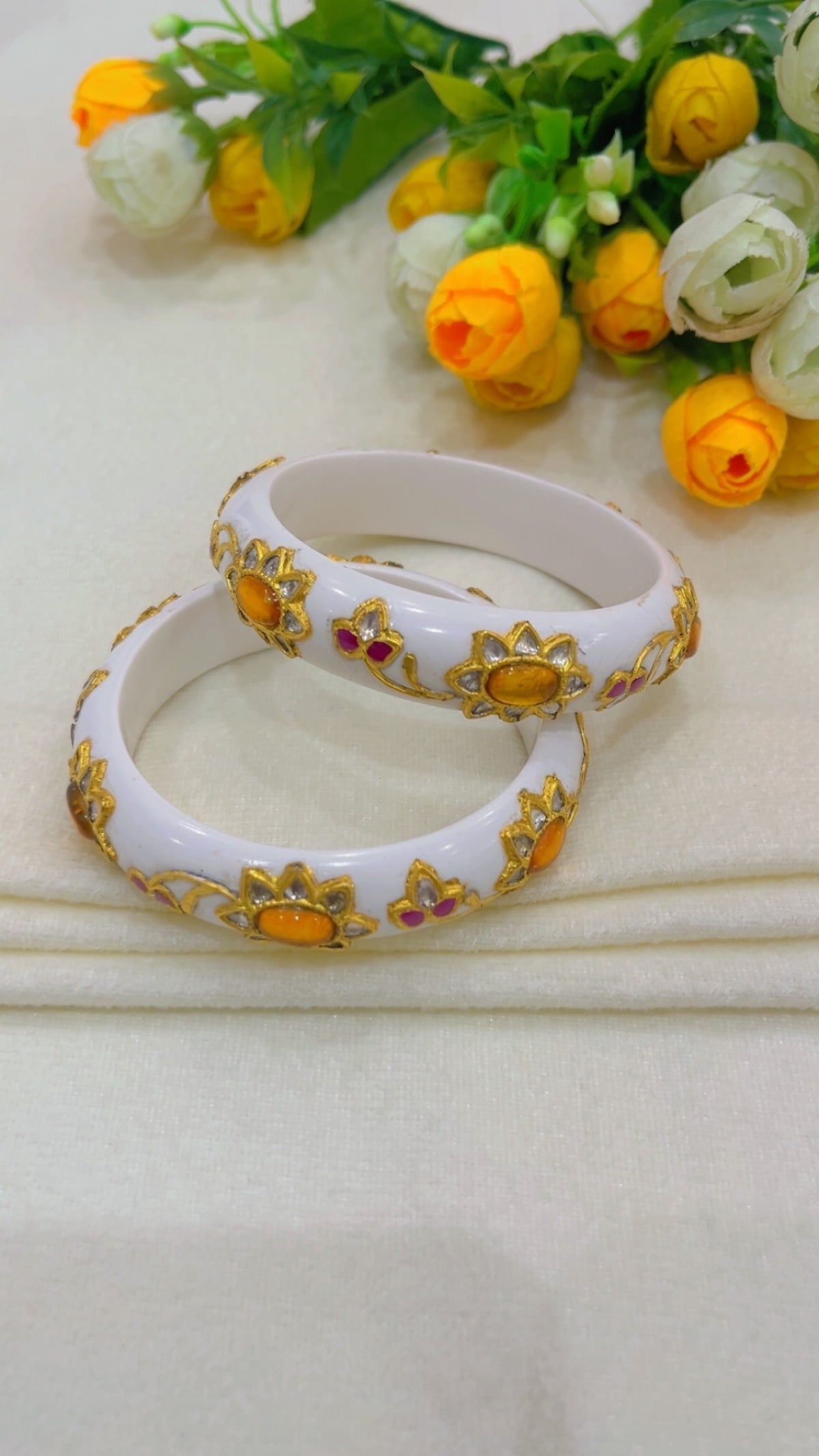 22 Karat Gold Bangles with Natural Diamond Polkis