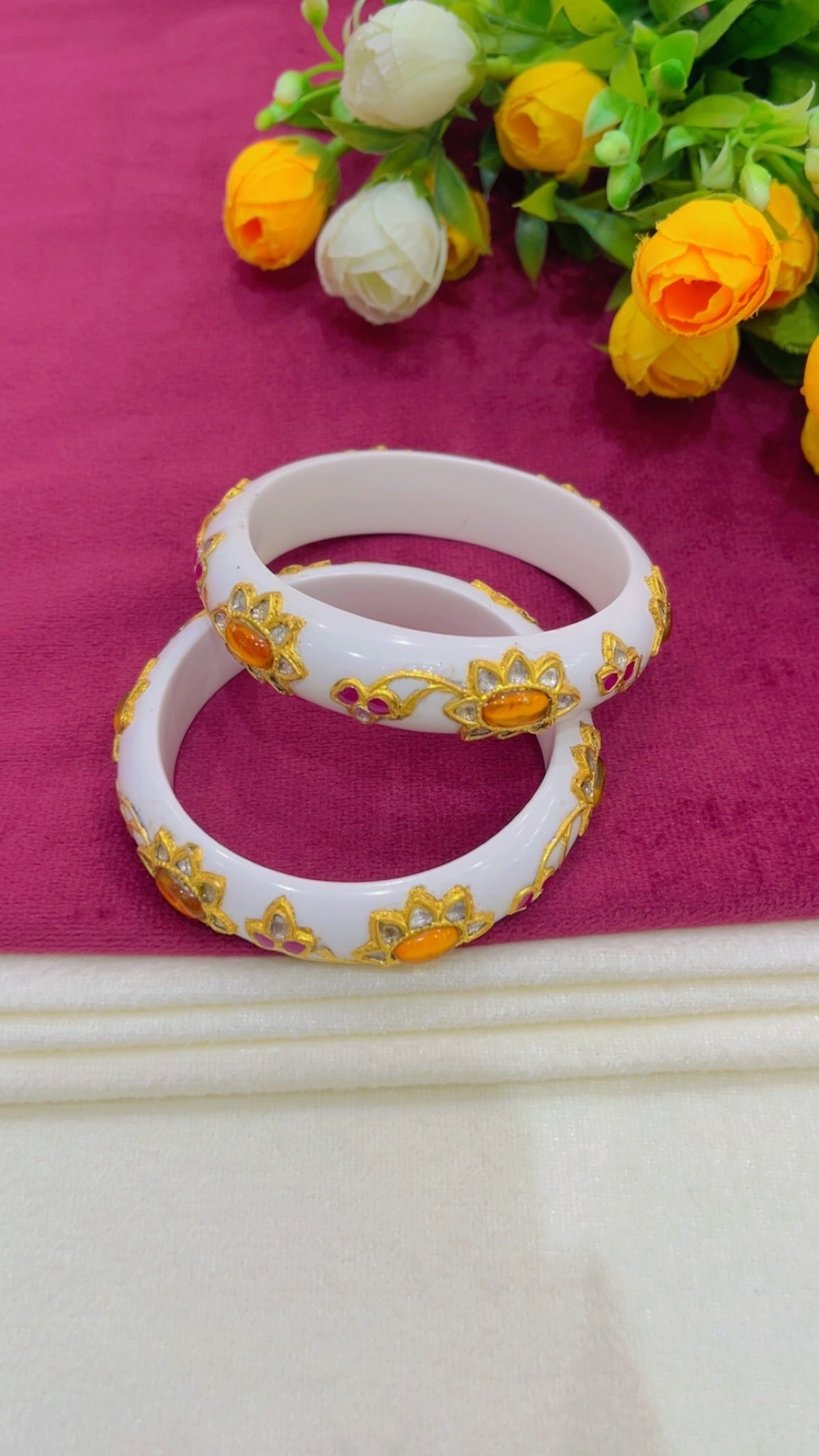 22 Karat Gold Bangles with Natural Diamond Polkis