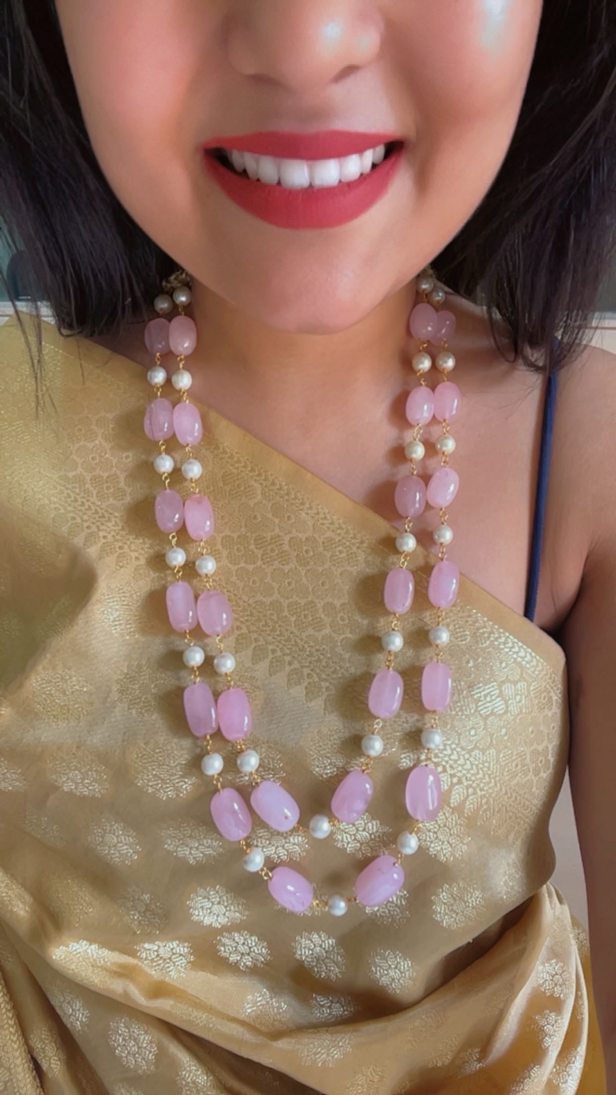 Natural Rose Quartz & Pearl Gemstone Beads Necklace Jewelry RBOGO