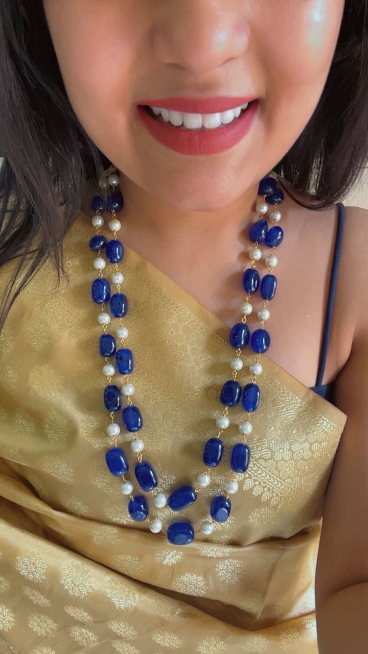 Natural Blue Quartz & Pearl Gemstone Beads Necklace Jewelry