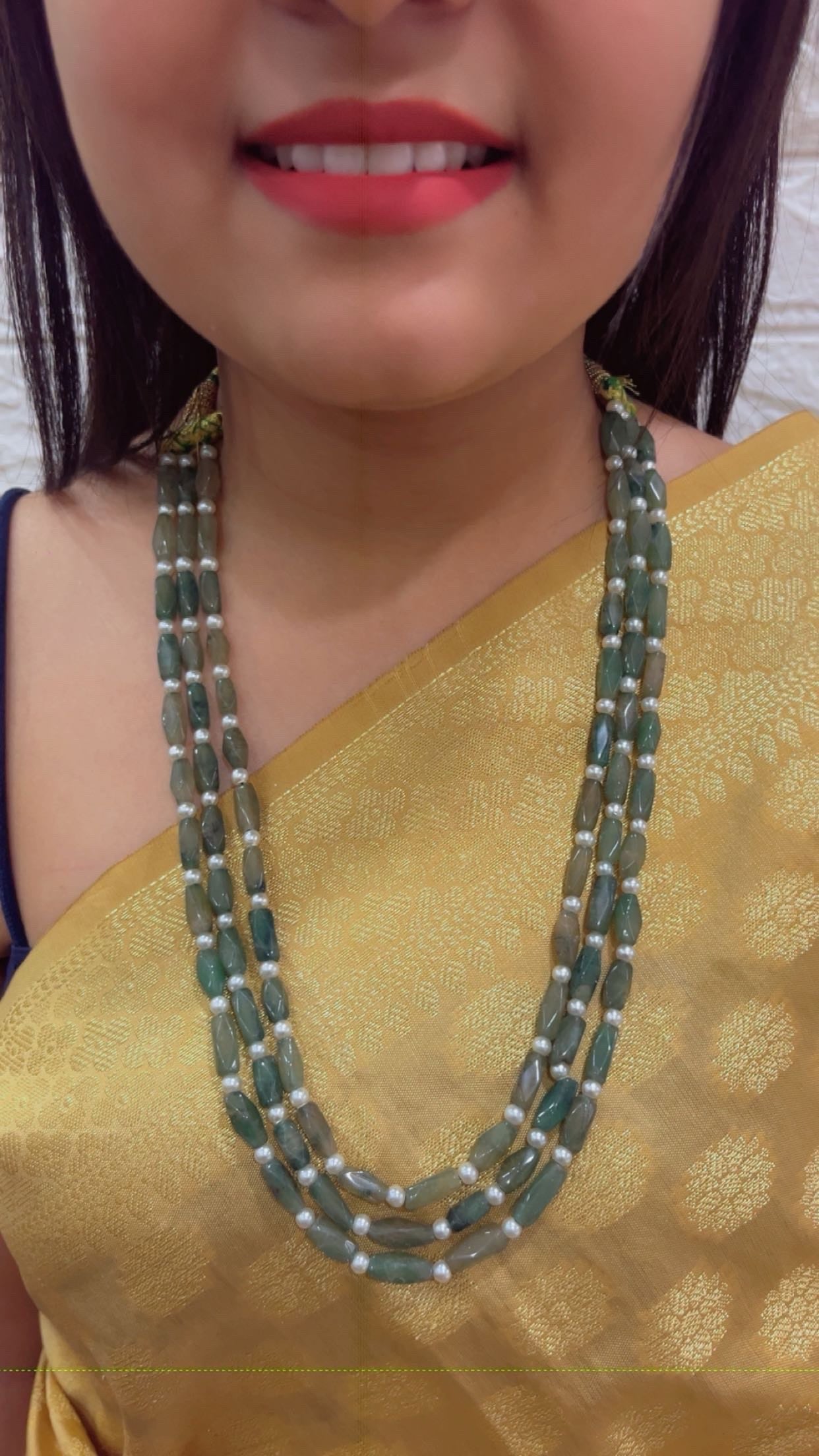 Natural Green Quartz and Pearl Gemstone beads Necklace Jewelry QC2