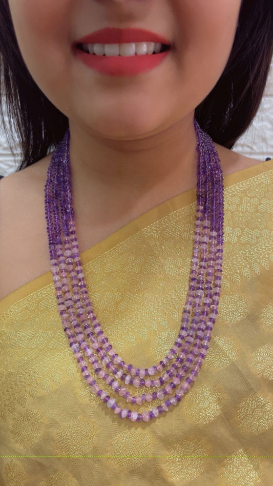 Natural Amethyst & Citrine Gemstone Rondelle Beaded Necklace