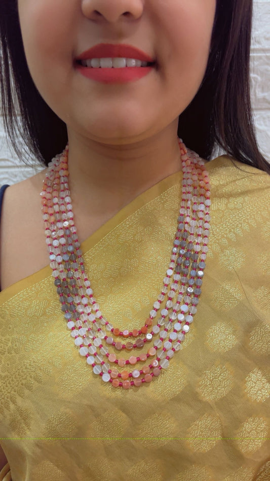 Natural Multi Moonstone Coin Shape Gemstone Necklace Jewelry QC3