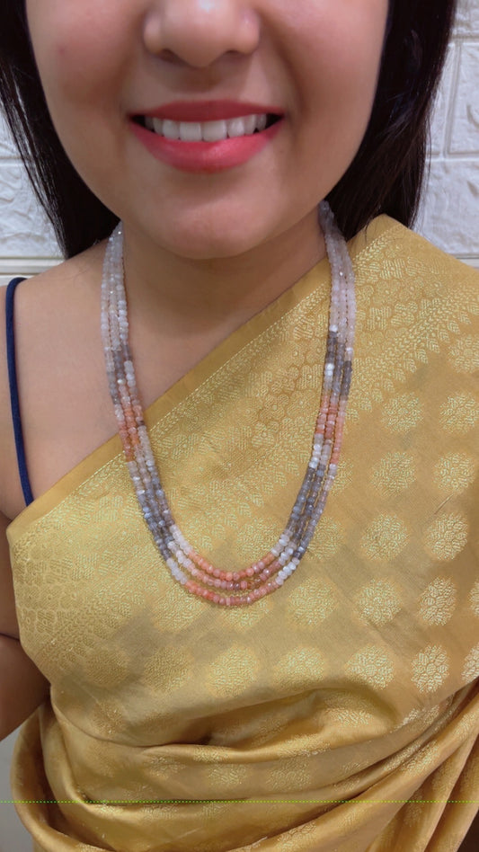 Natural Multi Moonstone Rondelle Gemstone Faceted Beaded Necklace