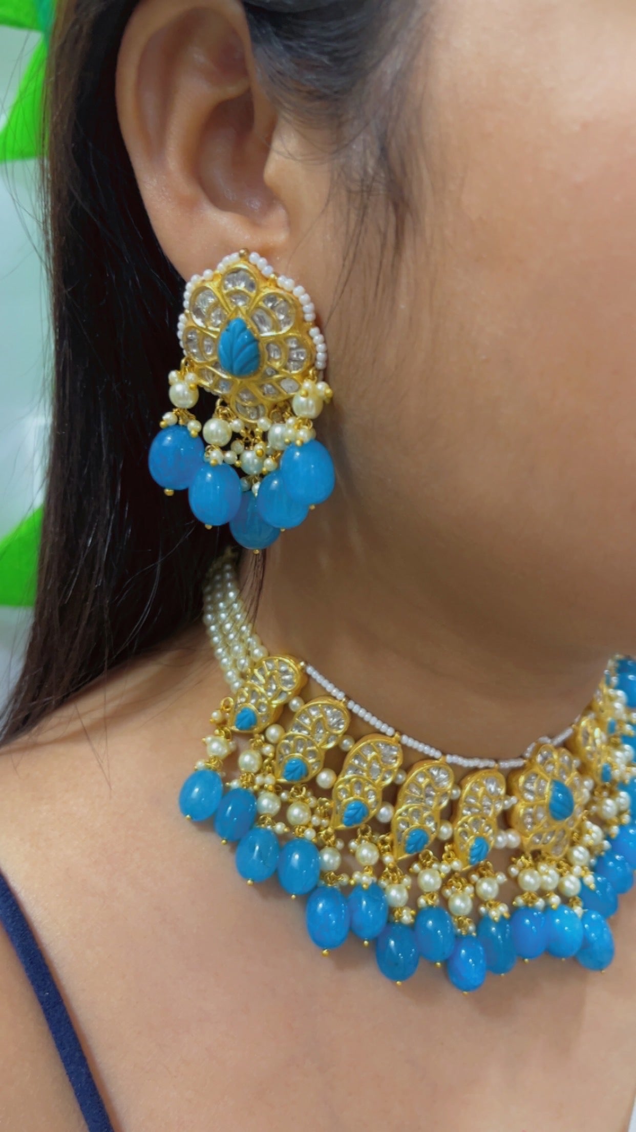 22K Gold Hallmarked Diamond Polki Necklace Jewelry