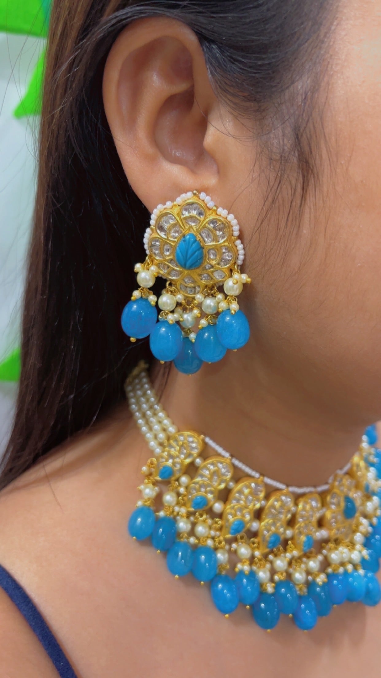 22K Gold Hallmarked Diamond Polki Necklace Jewelry