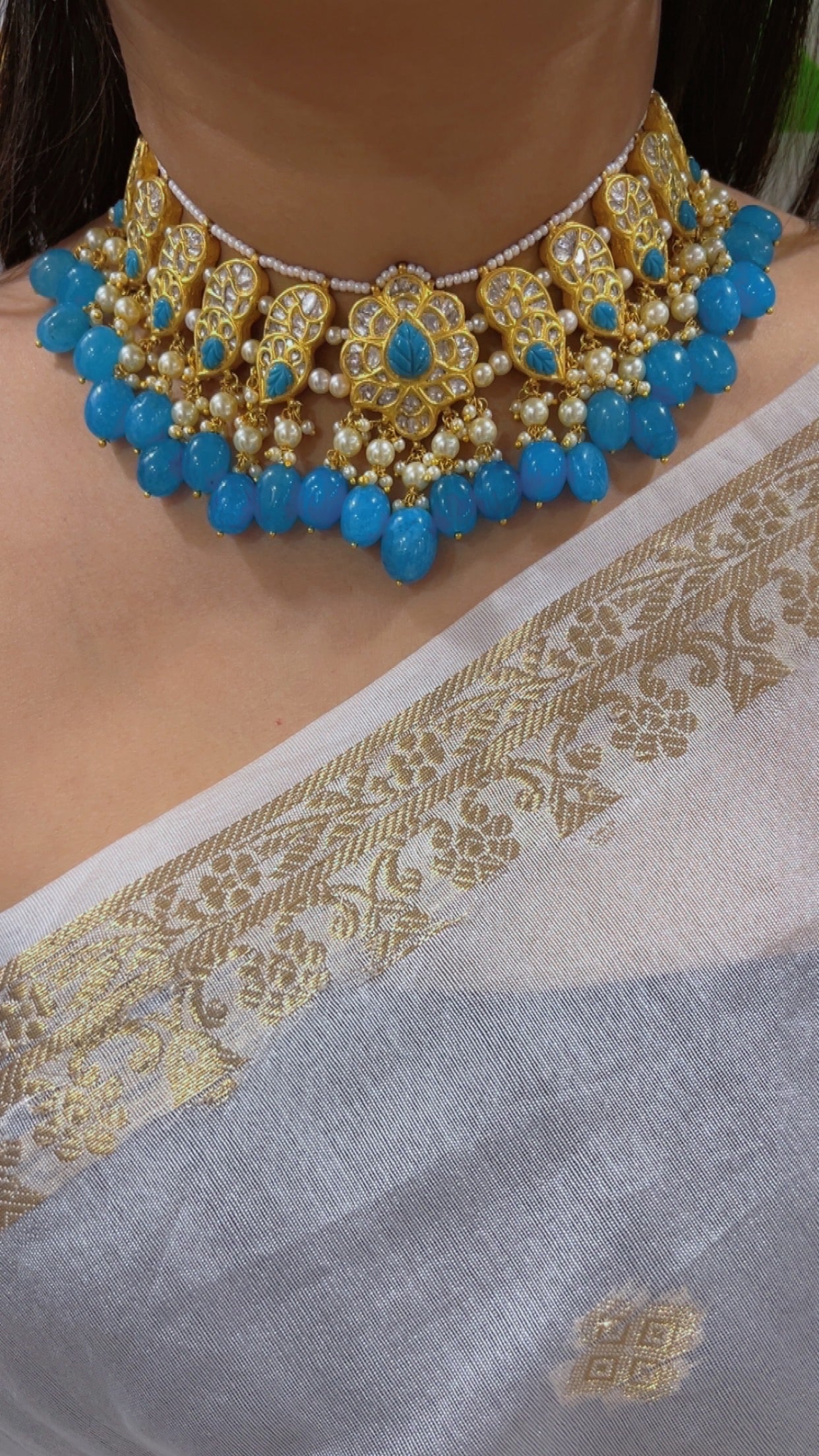 22K Gold Hallmarked Diamond Polki Necklace Jewelry