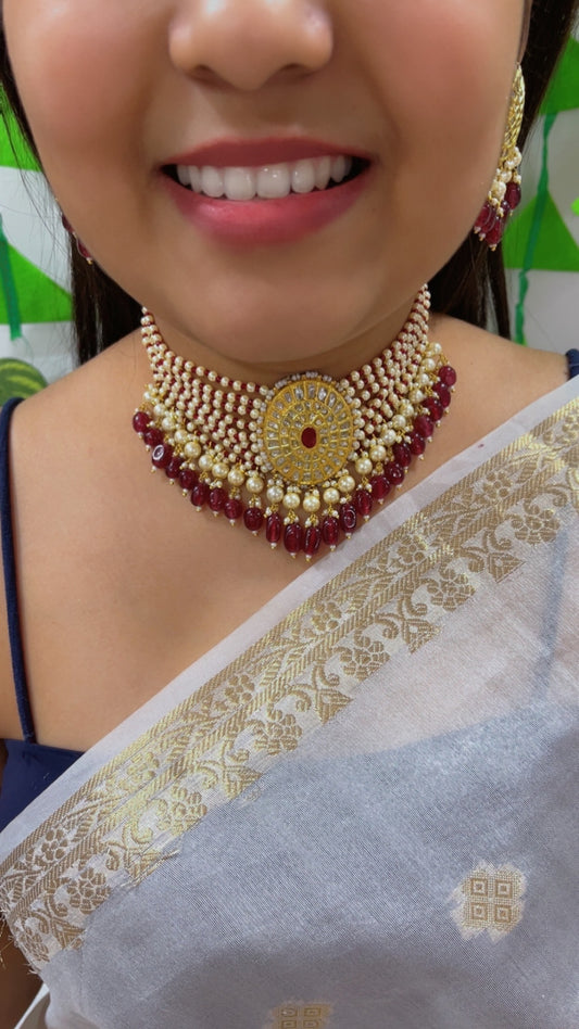 22K Gold Hallmarked Diamond Polki Necklace Jewelry