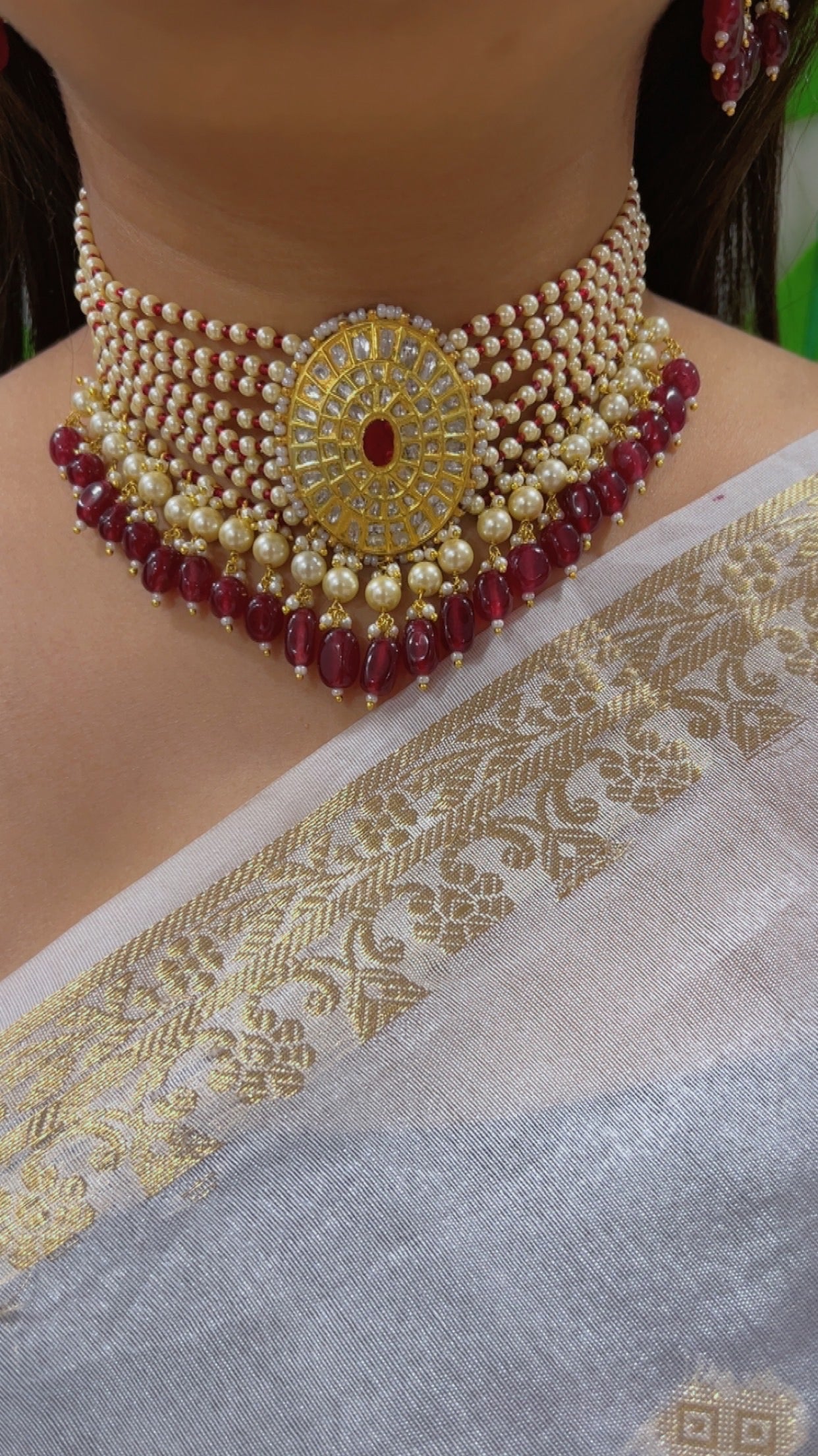 22K Gold Hallmarked Diamond Polki Necklace Jewelry