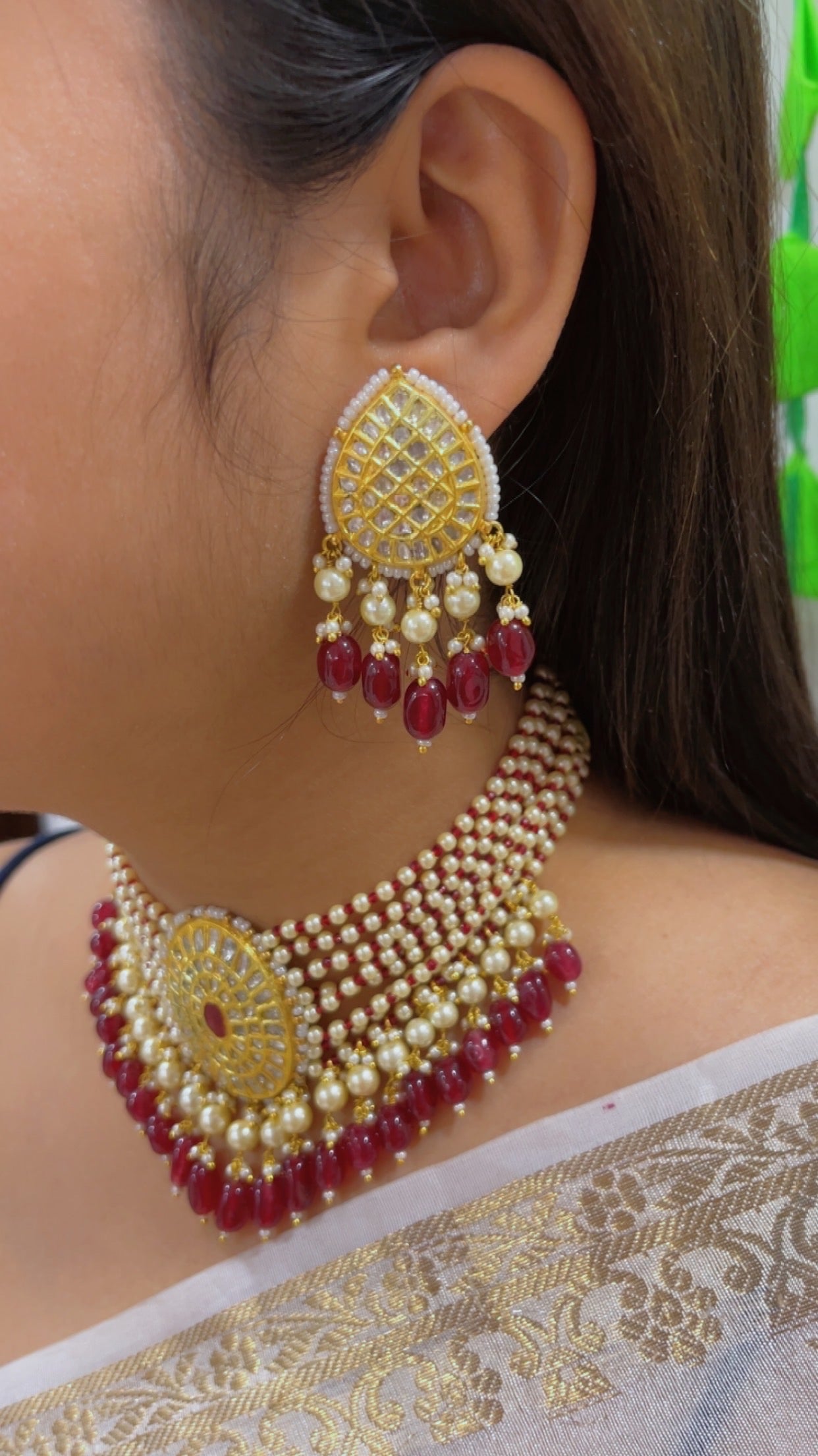 22K Gold Hallmarked Diamond Polki Necklace Jewelry