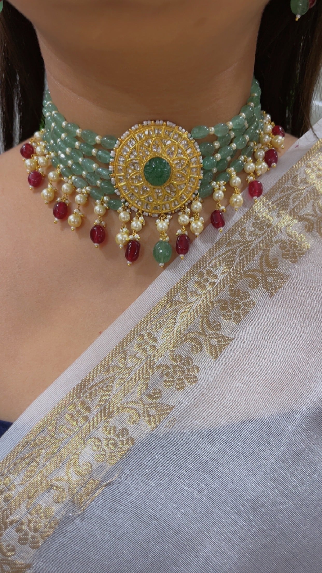 22K Gold Hallmarked Diamond Polki Necklace Jewelry