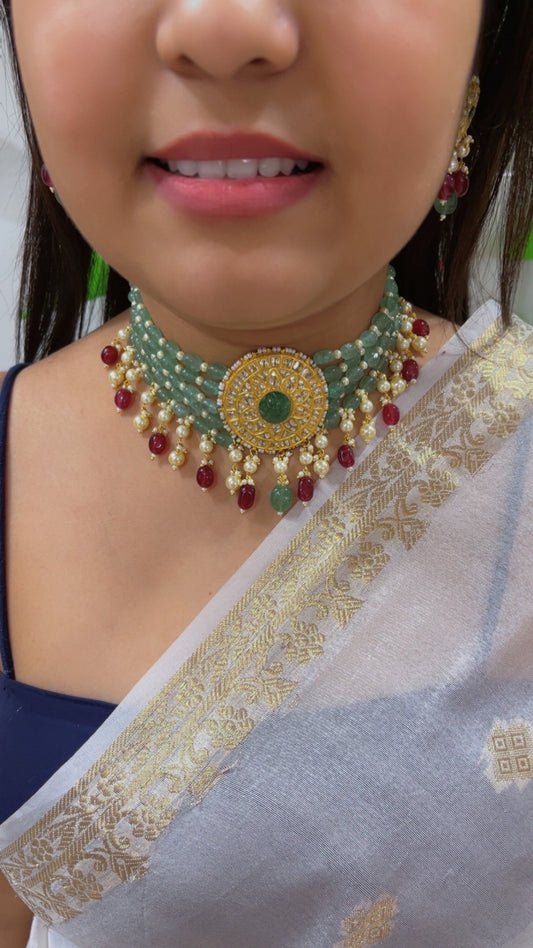 22K Gold Hallmarked Diamond Polki Necklace Jewelry