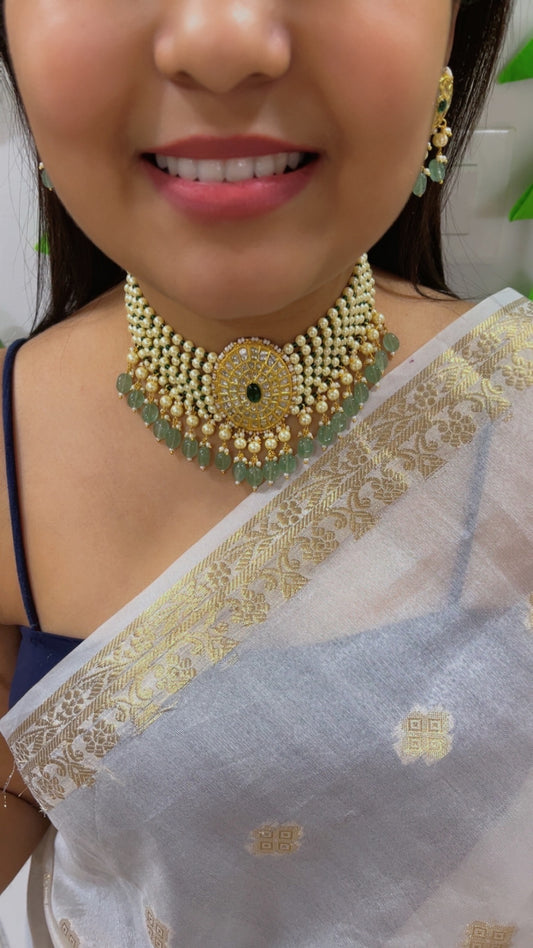 22K Gold Hallmarked Diamond Polki Necklace Jewelry